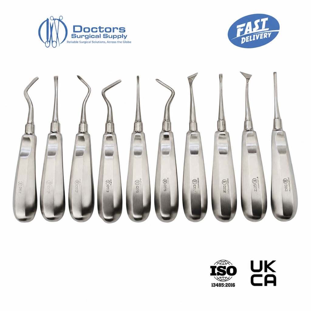 Dental Root Elevator Set 10Pc Luxating Cryer Straight Curved Oral Surgery SS