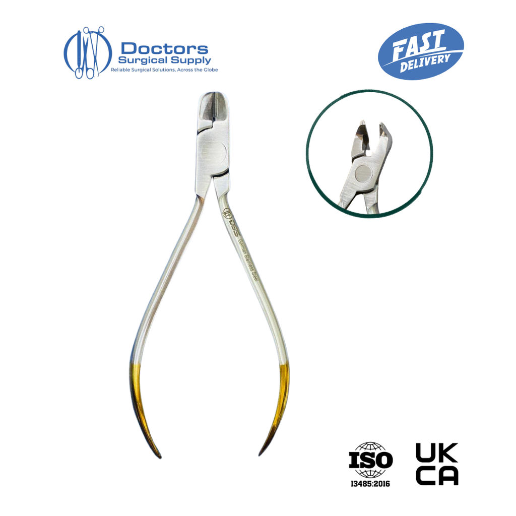 Distal End Cutter TC Long Handle Half Gold 12.5cm Orthodontic Hard Wire Ortho