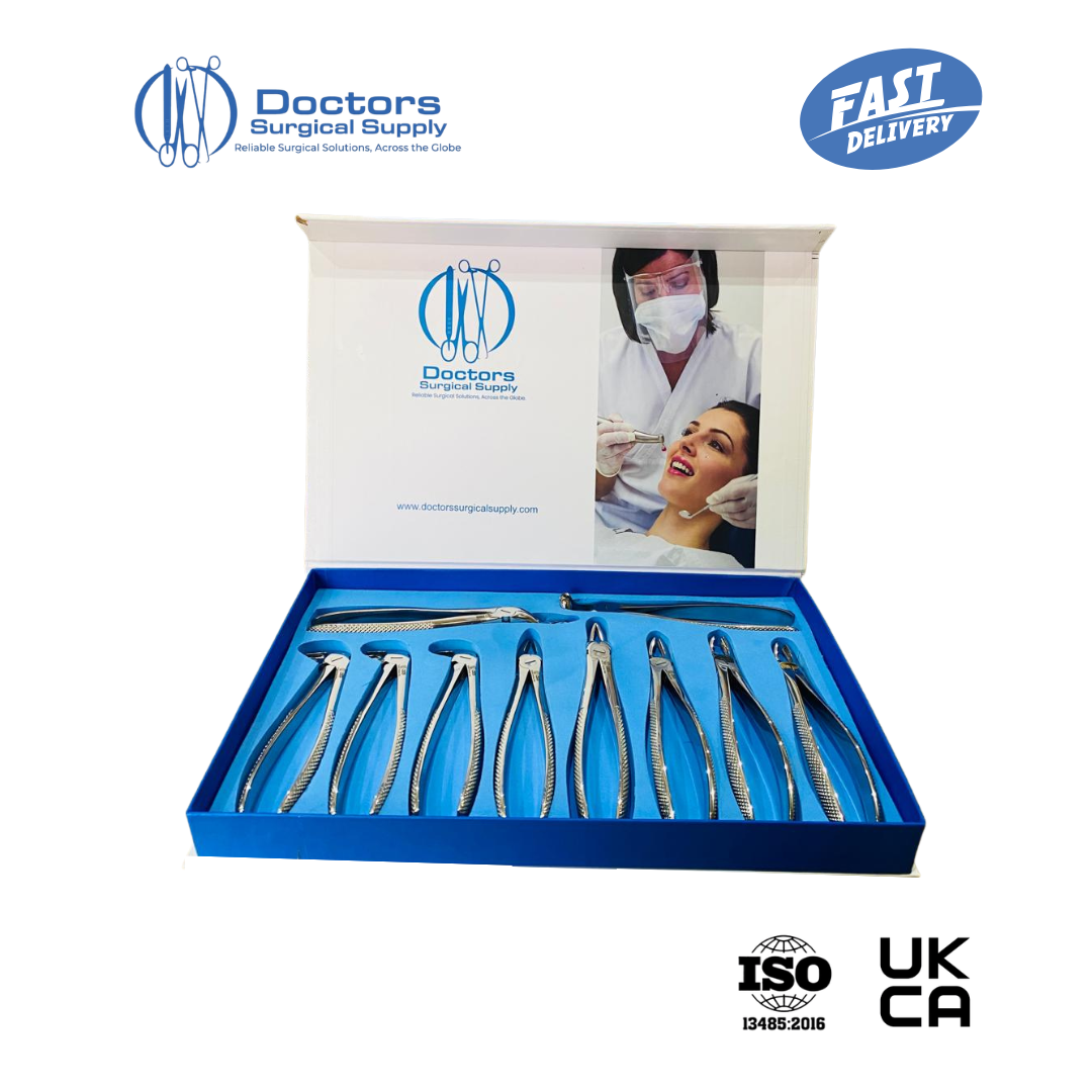 Dental Extracting Forceps Set 10Pcs Upper Lower Full Arch Surgical Steel New