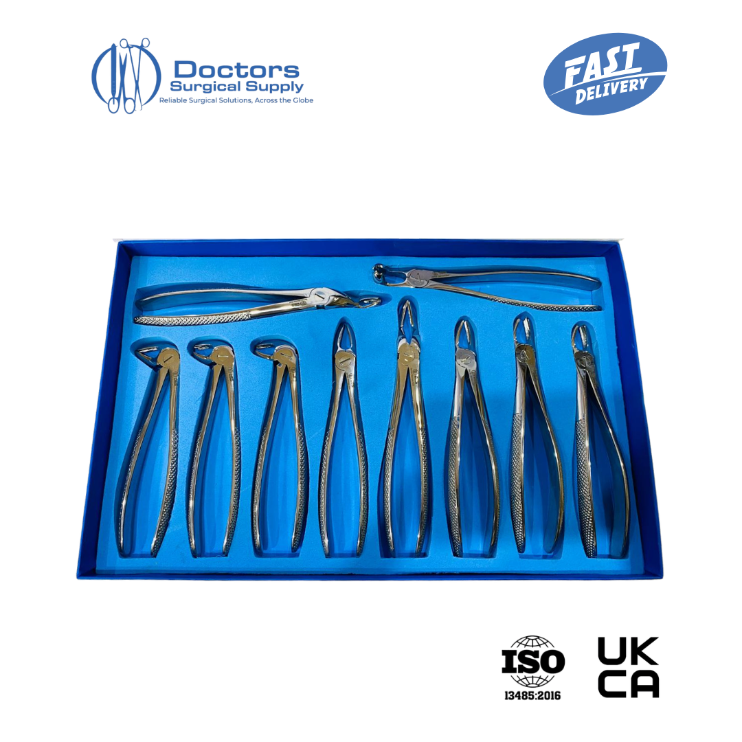 Dental Extracting Forceps Set 10Pcs Upper Lower Full Arch Surgical Steel New