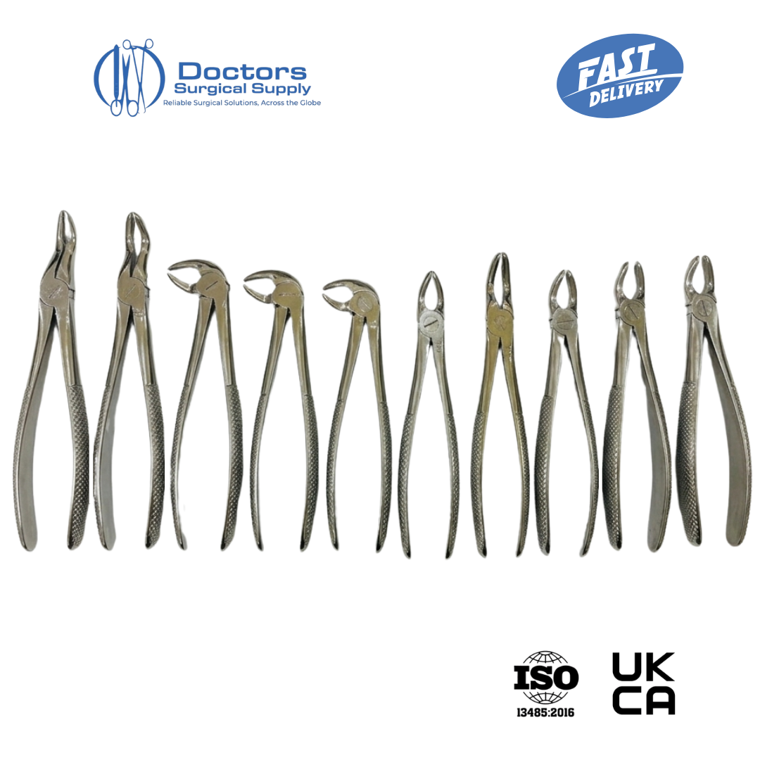Dental Extracting Forceps Set 10Pcs Upper Lower Full Arch Surgical Steel New