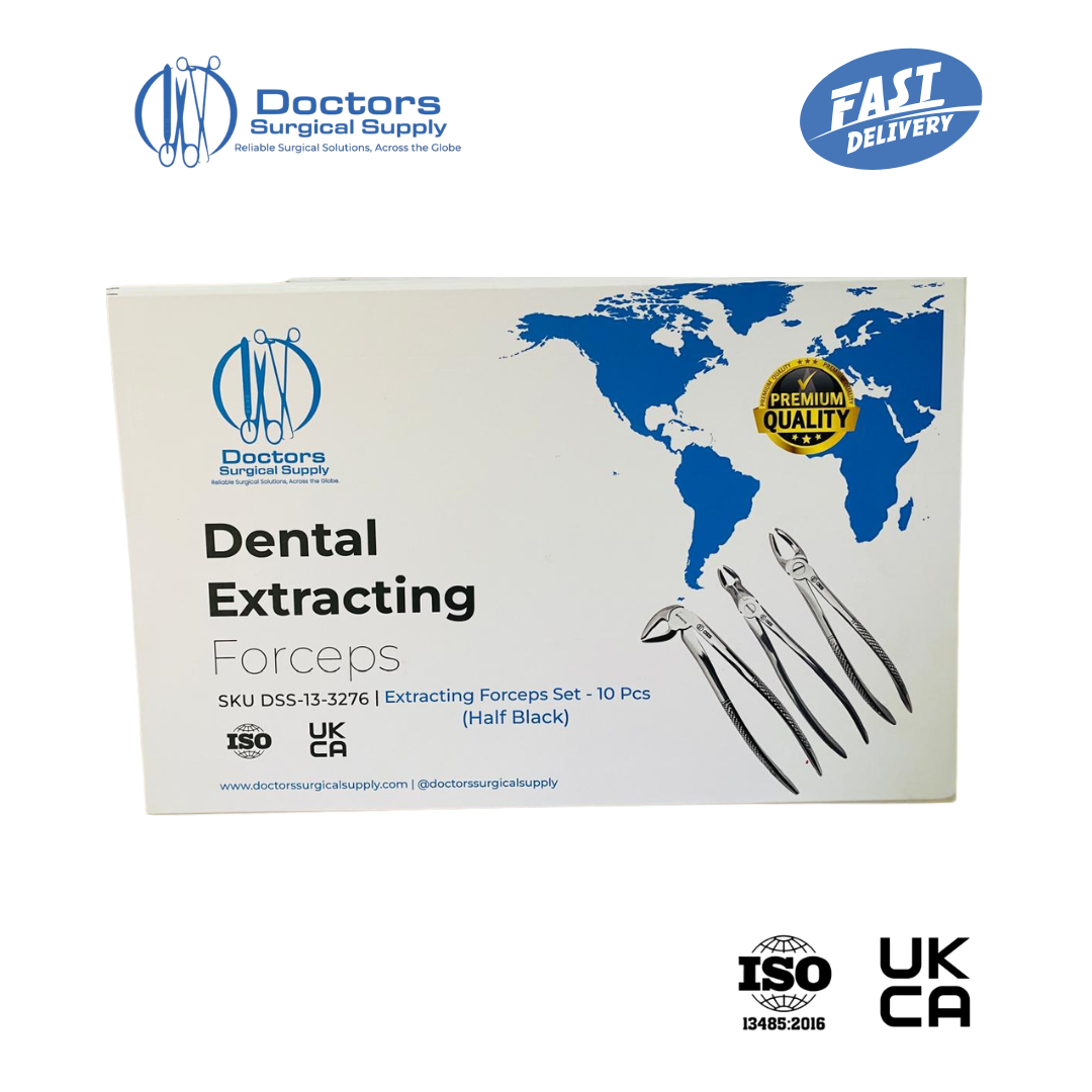 10Pc Dental Extraction Forceps Set Half Black Handle Upper Lower Molars AISI 420