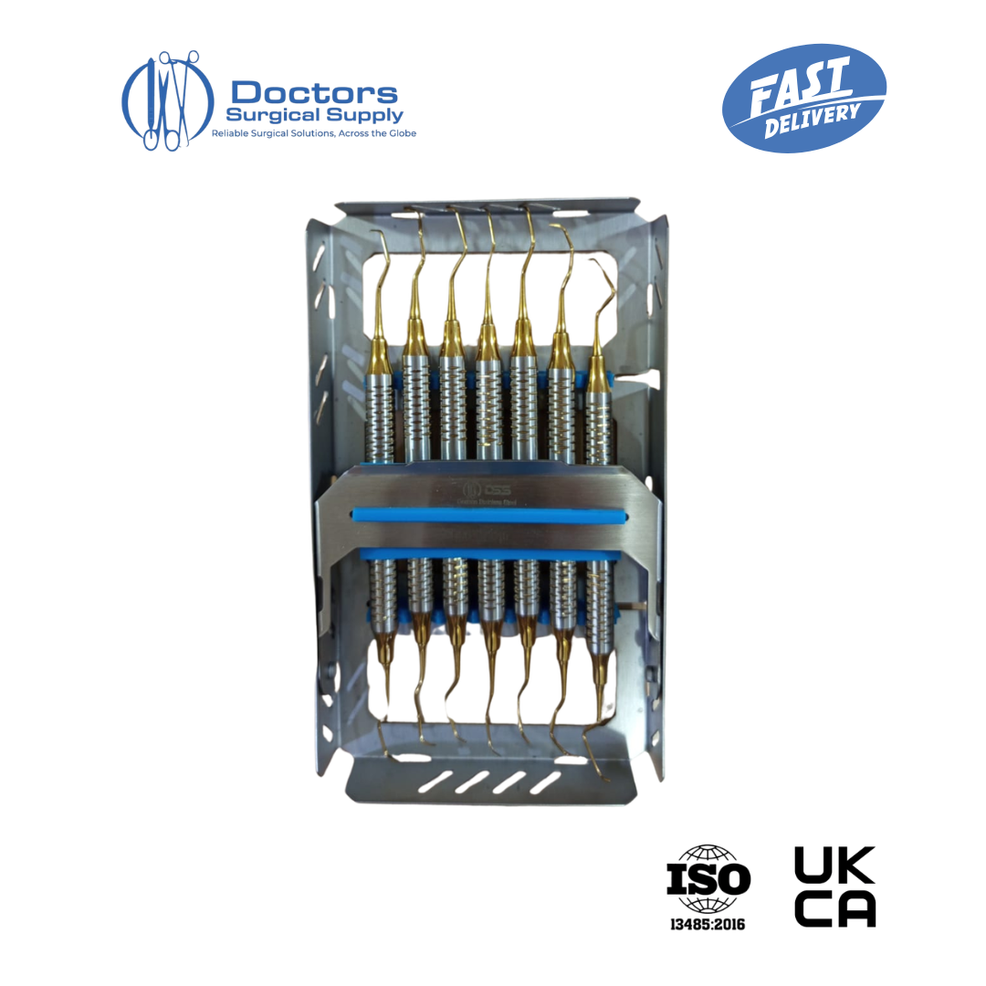 Dental Root PDL Elevator Set 6 Pcs Gold Tip Surgical Grade Steel With Case