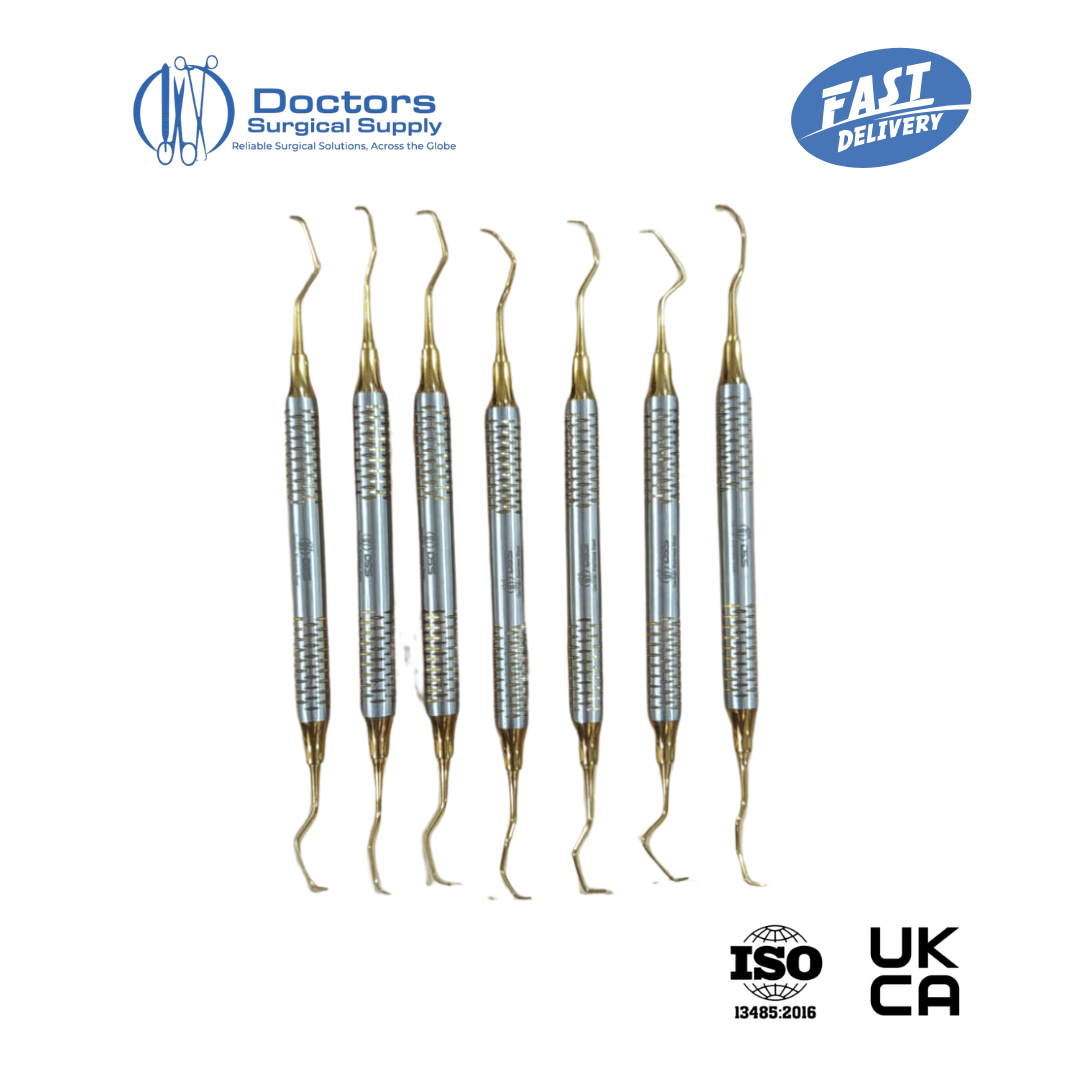 Dental Root PDL Elevator Set 6 Pcs Gold Tip Surgical Grade Steel With Case