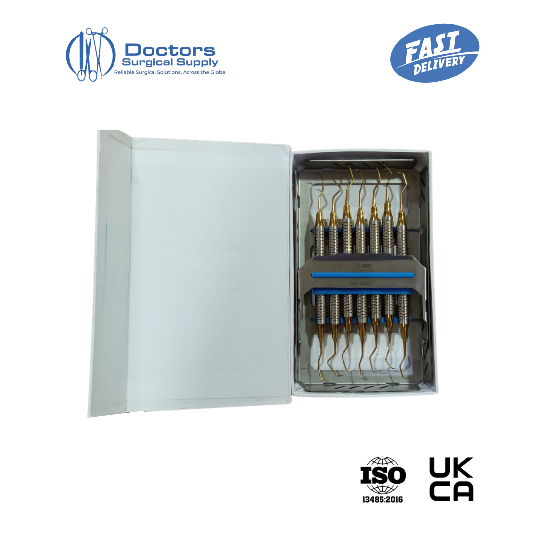Dental Root PDL Elevator Set 6 Pcs Gold Tip Surgical Grade Steel With Case